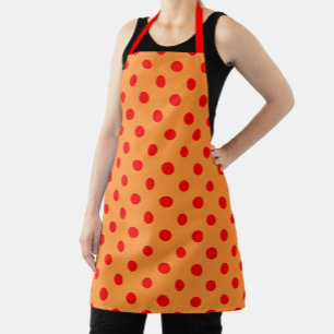 Red On Orange Polka Dots Pattern Design  Apron