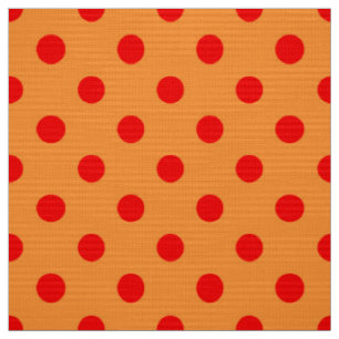Red On Orange Polka Dots Pattern Design Fabric