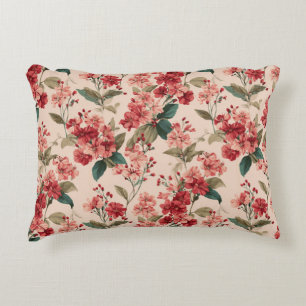 Red on Pink Hibiscus Floral Decorative Cushion