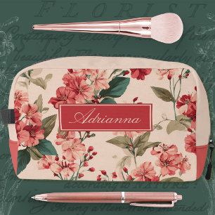 Red on Pink Hibiscus Floral Dopp Kit