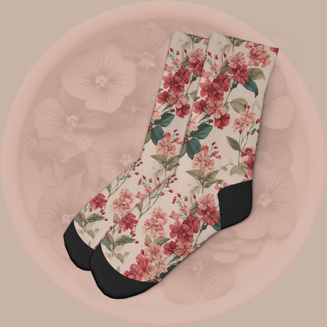 Red on Pink Hibiscus Floral  Socks (Creator Uploaded)