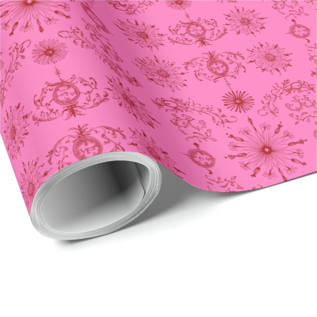 Red on Pink Motif Wrapping Paper (Roll Corner)
