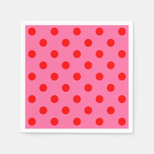 Red On Pink Polka Dots Pattern Design Napkin (Front)