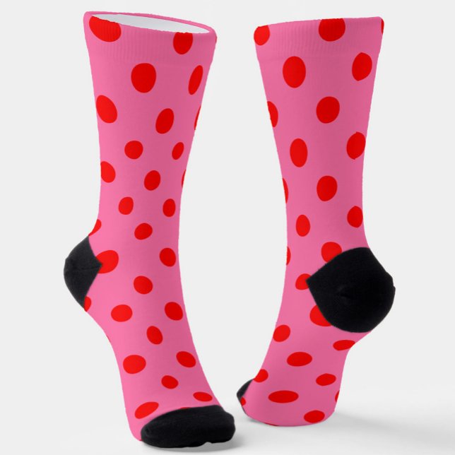 Red On Pink Polka Dots Pattern Design Socks (Creator Uploaded)