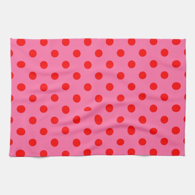 Red On Pink Polka Dots Pattern Design Tea Towel (Horizontal)