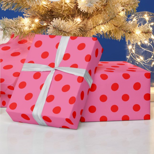 Red On Pink Polka Dots Pattern Design Wrapping Paper (Creator Uploaded)
