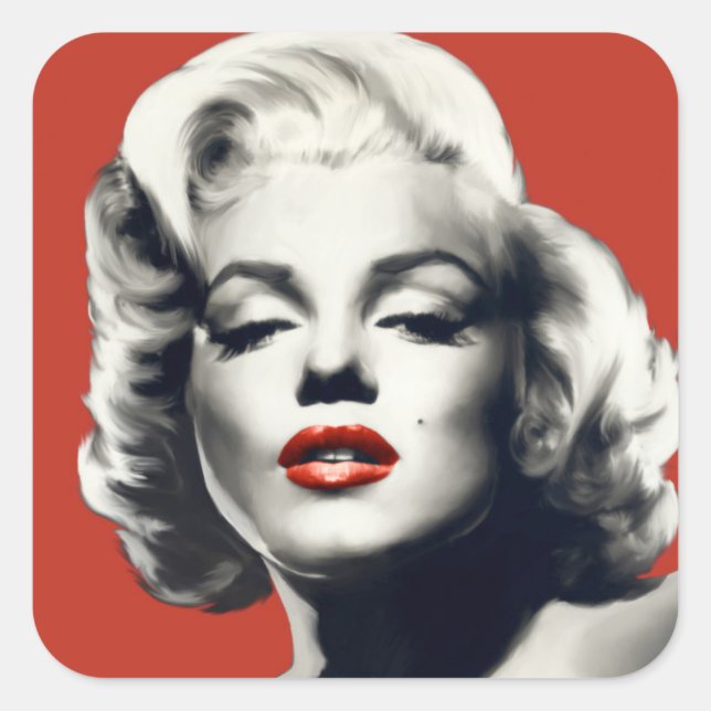 Red on Red Lips Marilyn Square Sticker (Front)