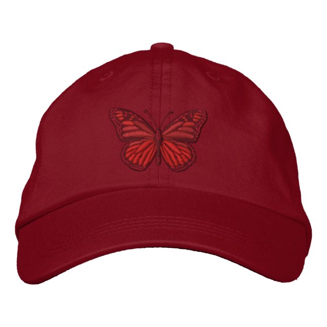 Red on Red Monarch Butterfly Embroidered Hat (Front)