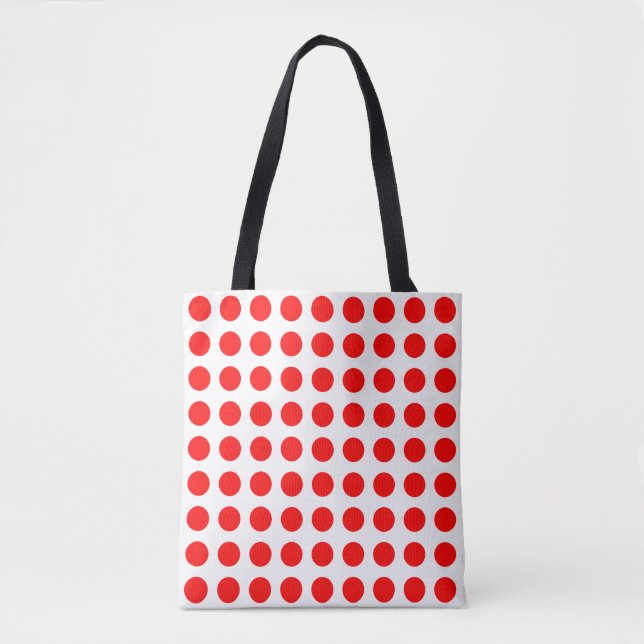 Red on White Large Horizontal Polka Dots Pattern Tote Bag (Front)