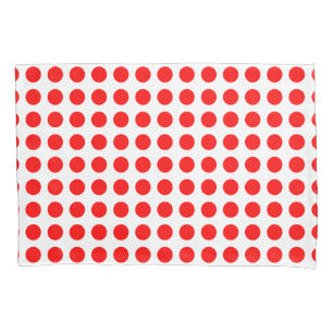 Red on White Large Size Horizontal Polka Dots Pillowcase