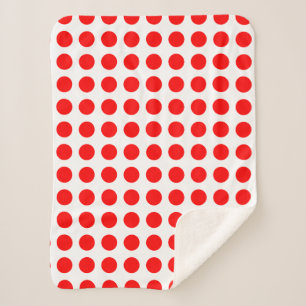 Red on White Large Size Horizontal Polka Dots Sherpa Blanket