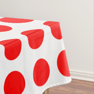 Red on White Large Size Horizontal Polka Dots Tablecloth