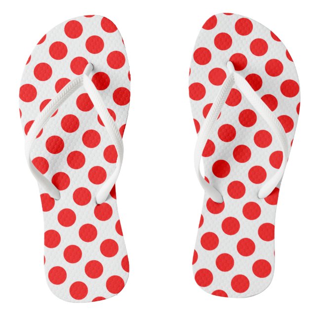 Red on White Large Size Polka Dots Flip Flops (Footbed)