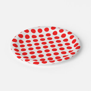 Red on White Large Size Polka Dots Paper Plate