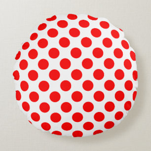 Red on White Large Size Polka Dots Round Cushion