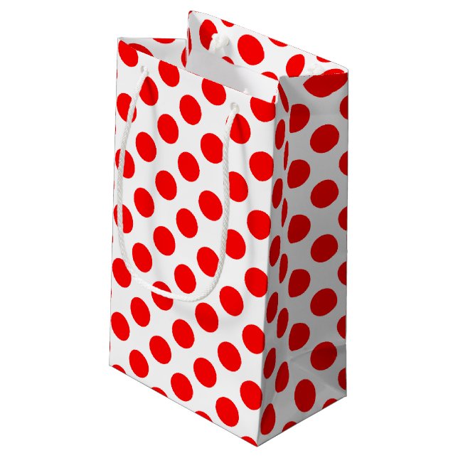 Red on White Large Size Polka Dots Small Gift Bag (Back Angled)