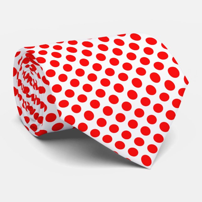 Red on White Large Size Polka Dots Tie (Rolled)