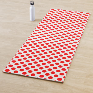 Red on White Large Size Polka Dots Yoga Mat