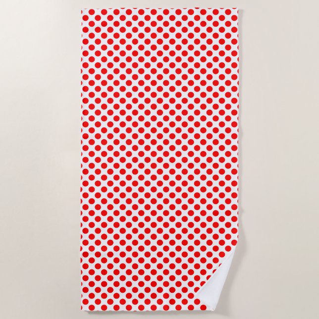 Red on White Medium Size Polka Dots Beach Towel (Front)