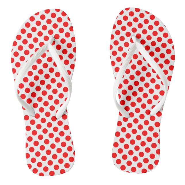Red on White Medium Size Polka Dots Flip Flops (Footbed)