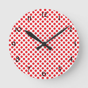 Red on White Polka Dot Round Clock