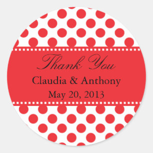 Red on White Polka Dot Thank You Wedding Classic Round Sticker