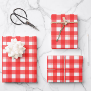 Red on White Retro Plaid Pattern  Wrapping Paper Sheet