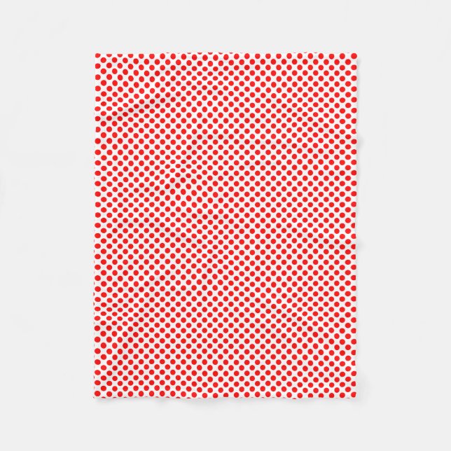 Red on White Small Size Polka Dots Fleece Blanket (Front)