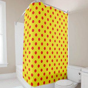 Red On Yellow Polka Dots Pattern Design  Shower Curtain