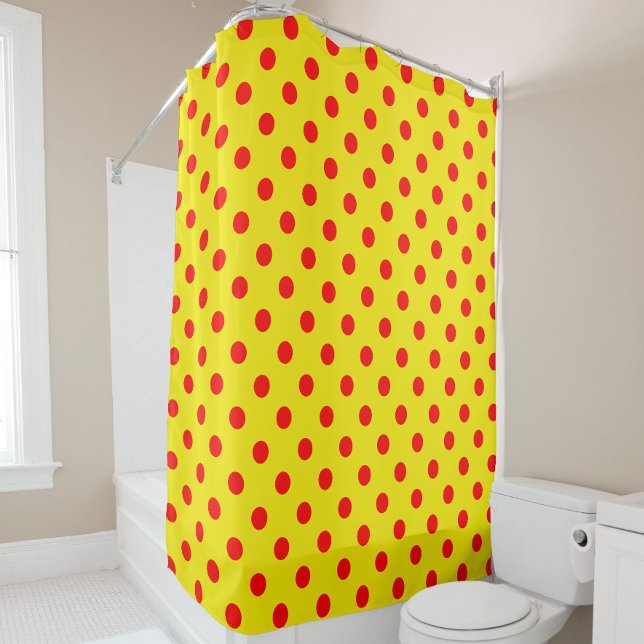Red On Yellow Polka Dots Pattern Design  Shower Curtain (Creator Uploaded)