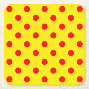 Red On Yellow Polka Dots Pattern Design Square Paper Coaster