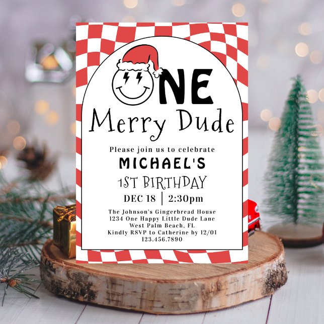 Red One Happy Dude Christmas 1st Birthday  Invitation (Creator Uploaded)