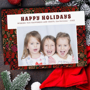 Red One Line Art Artistic Holidays Family Photo Holiday Card