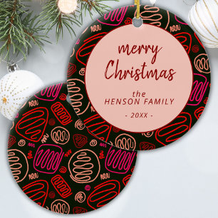 Red One Line Art Artistic Merry Christmas Family Ceramic Tree Decoration