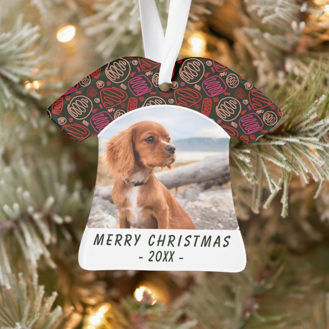 Red One Line Art Dog Pet Photo Christmas Keepsake  Ornament (Tree)