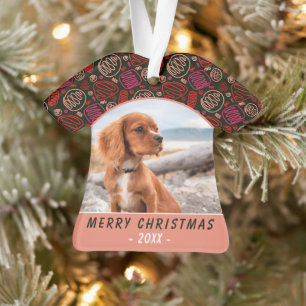 Red One Line Art Dog Pet Photo Christmas Keepsake Ornament