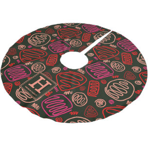 Red One Line Artistic Drawing Pattern Monogram Brushed Polyester Tree Skirt