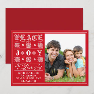 Red One Photo Peace, Joy, and Love Christmas Holiday Card