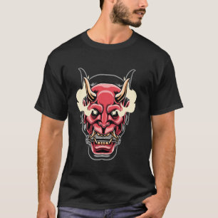 Red Oni Mask Japanese Demon Art Smoke T-Shirt