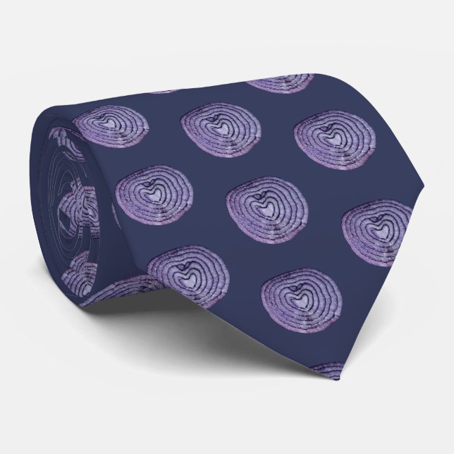 Red Onion Pattern on Deep Muted Navy Background Tie (Rolled)