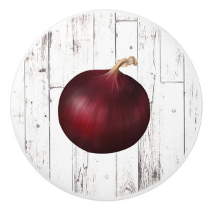 Red Onion White Wood Rustic Farmhouse Kitchen Ceramic Knob