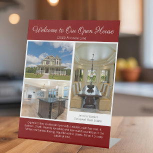 Red Open House Real Estate Listing Photo Pedestal Sign