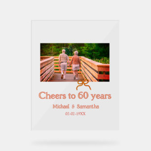red or bow cheers to 60 years anniversary wedding acrylic sign