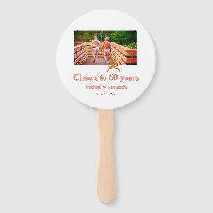 red or bow cheers to 60 years anniversary wedding hand fan