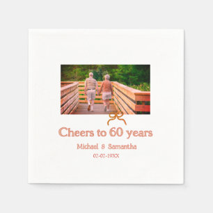 red or bow cheers to 60 years anniversary wedding  napkin
