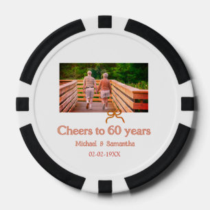 red or bow cheers to 60 years anniversary wedding poker chips