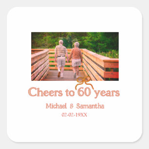 red or bow cheers to 60 years anniversary wedding square sticker