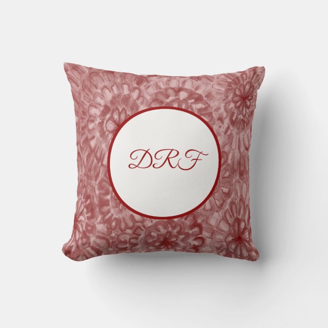 Red or Custom Colour Painted Flowers w/ Monogram  Cushion (Front)