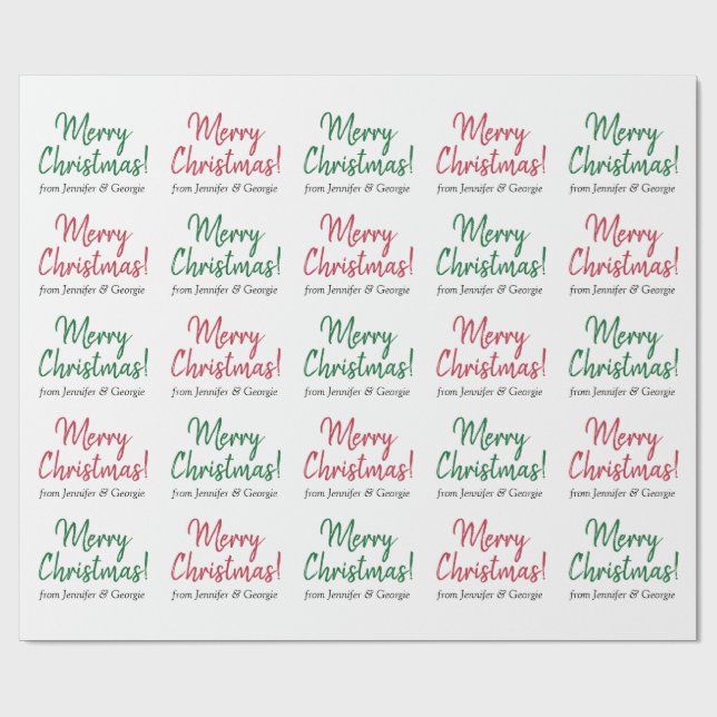 Red or Green Handwriting-Like "Merry Christmas!" Wrapping Paper (Flat)