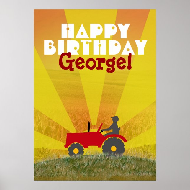 Red or Green Tractor Birthday Poster (Front)